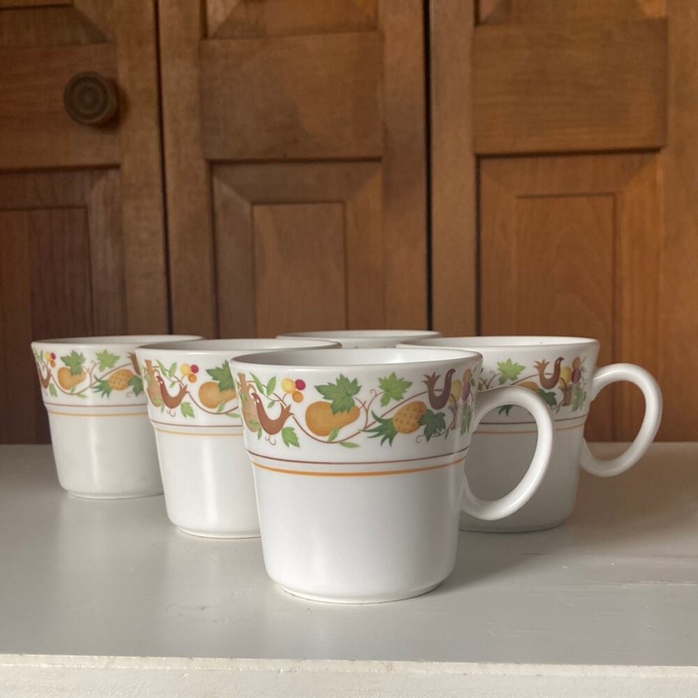 Noritake Progression China Tea Cups “Homecoming” Pattern, Set of 5